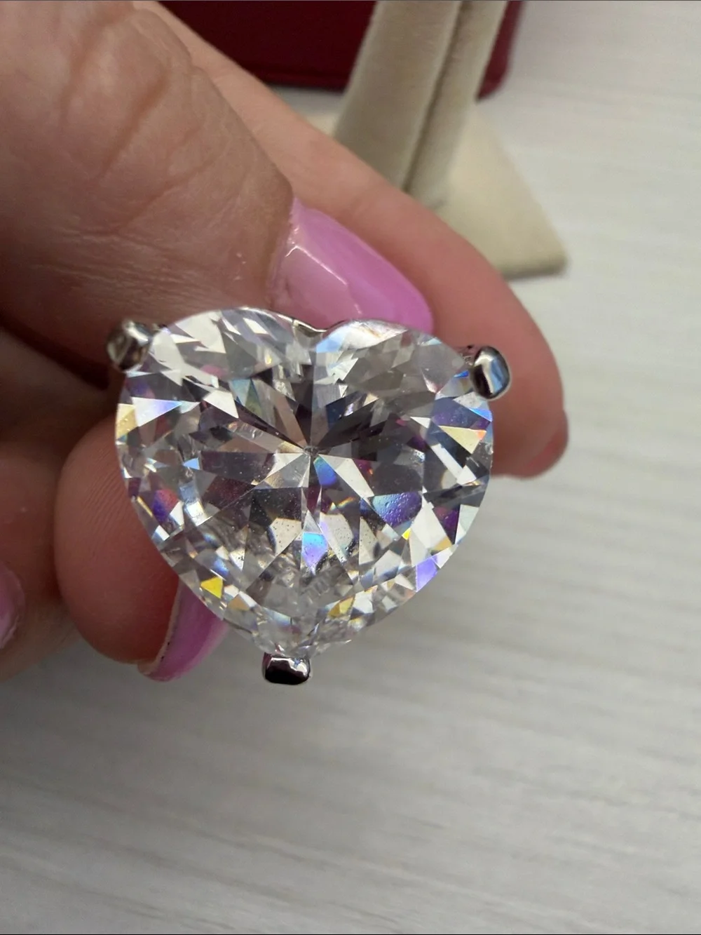 Heart-Cut Clear Stone Ring in Silver